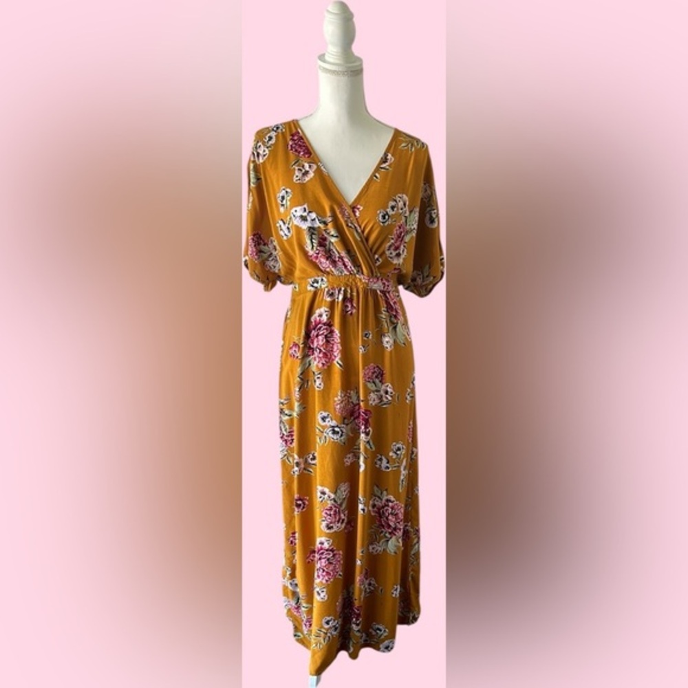 love, Fire Yellow and Pink Floral Wrap Maxi Dress
